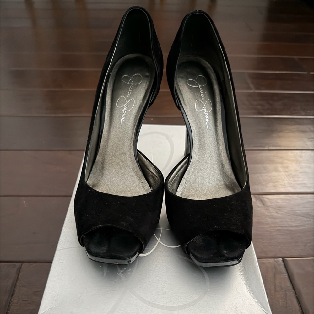 Jessica Simpson Josette Suede Black Peep Toe Heels